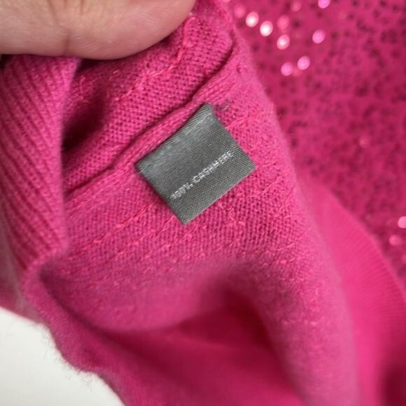 Neiman Marcus Cashmere Sequin Cropped Sleeve Crew Neck Sweater - Picture 6 of 7